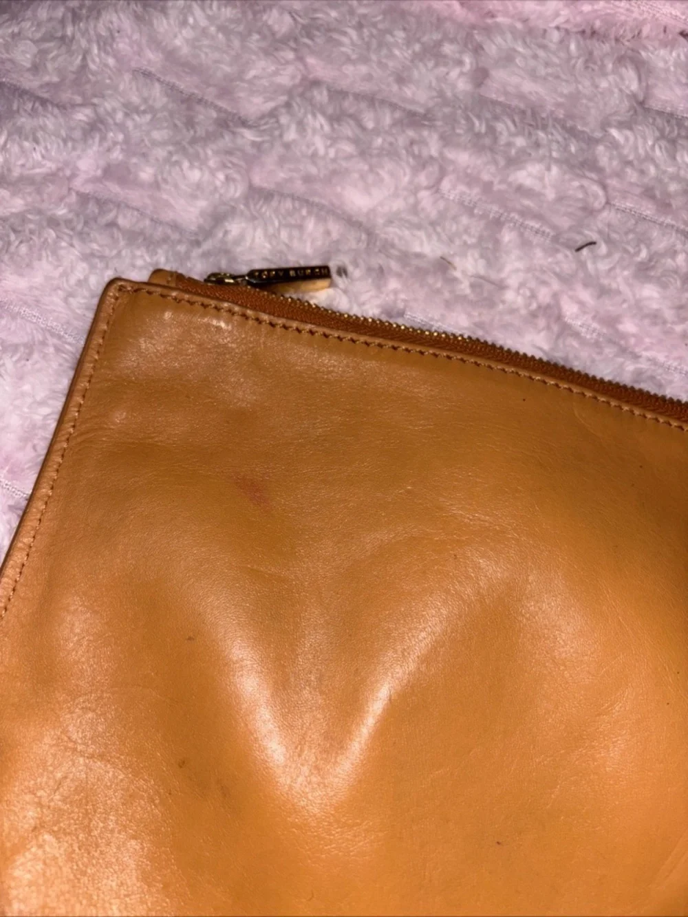 Tory Burch Caramel Leather Wristlet Clutch